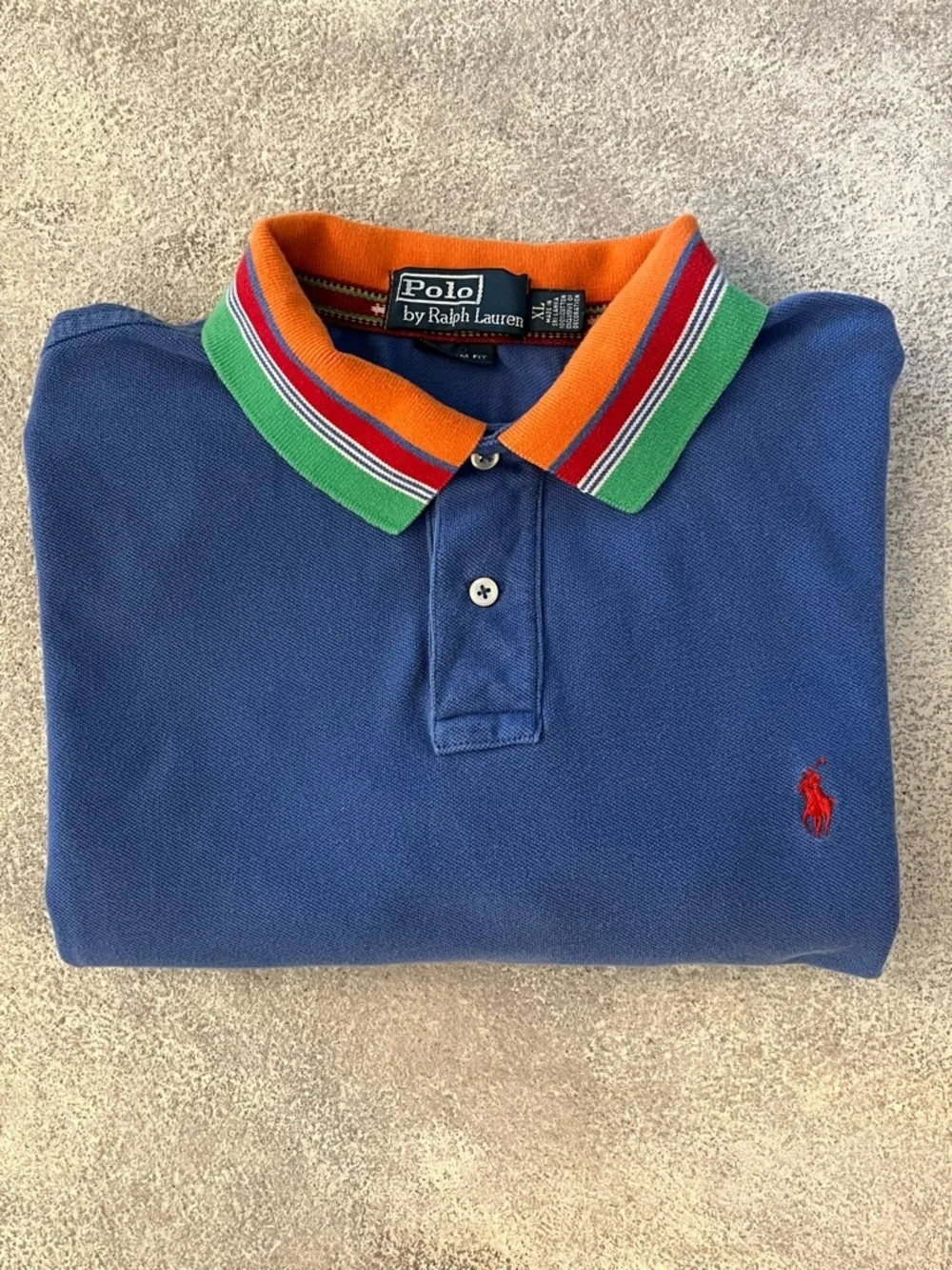 Polo by Ralph Lauren Royal Blue Polo with Multi-Color Striped Collar XL